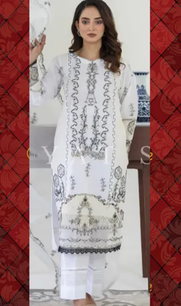 Pakistani Original Hayat Luxury Stitched Cotton 3 Pcs _ White 